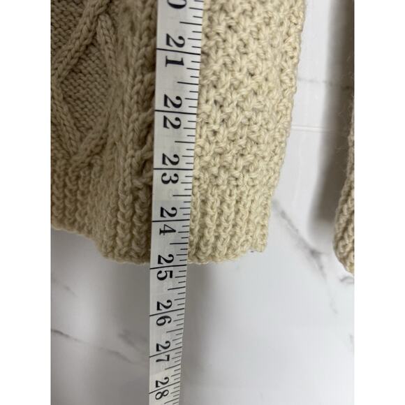 Vintage Ireland Irish 100% Wool Cardigan Sweater Ivory Sz S Fisherman Cable Knit - Picture 8 of 9